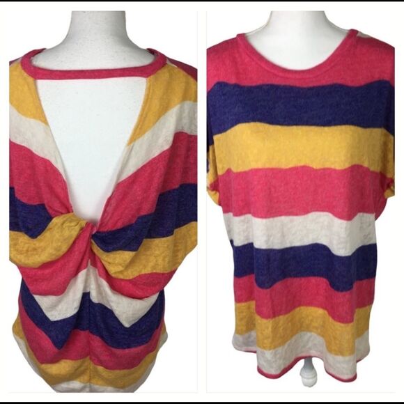 NWOT Twist Back Striped Oversized Top Blouse CY Fashion Shirt Rainbow Kn… - Picture 1 of 12